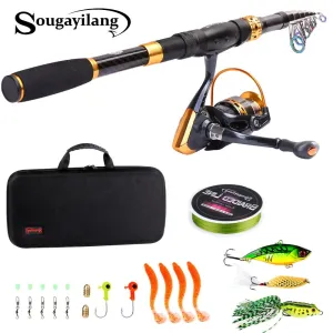 Sougayilang 1.8-2.4m Telescopic Fishing Rod With Spinning Reels Combo Portable Travel Pole Lure Line Bag Sets Kit Fishing Tackle