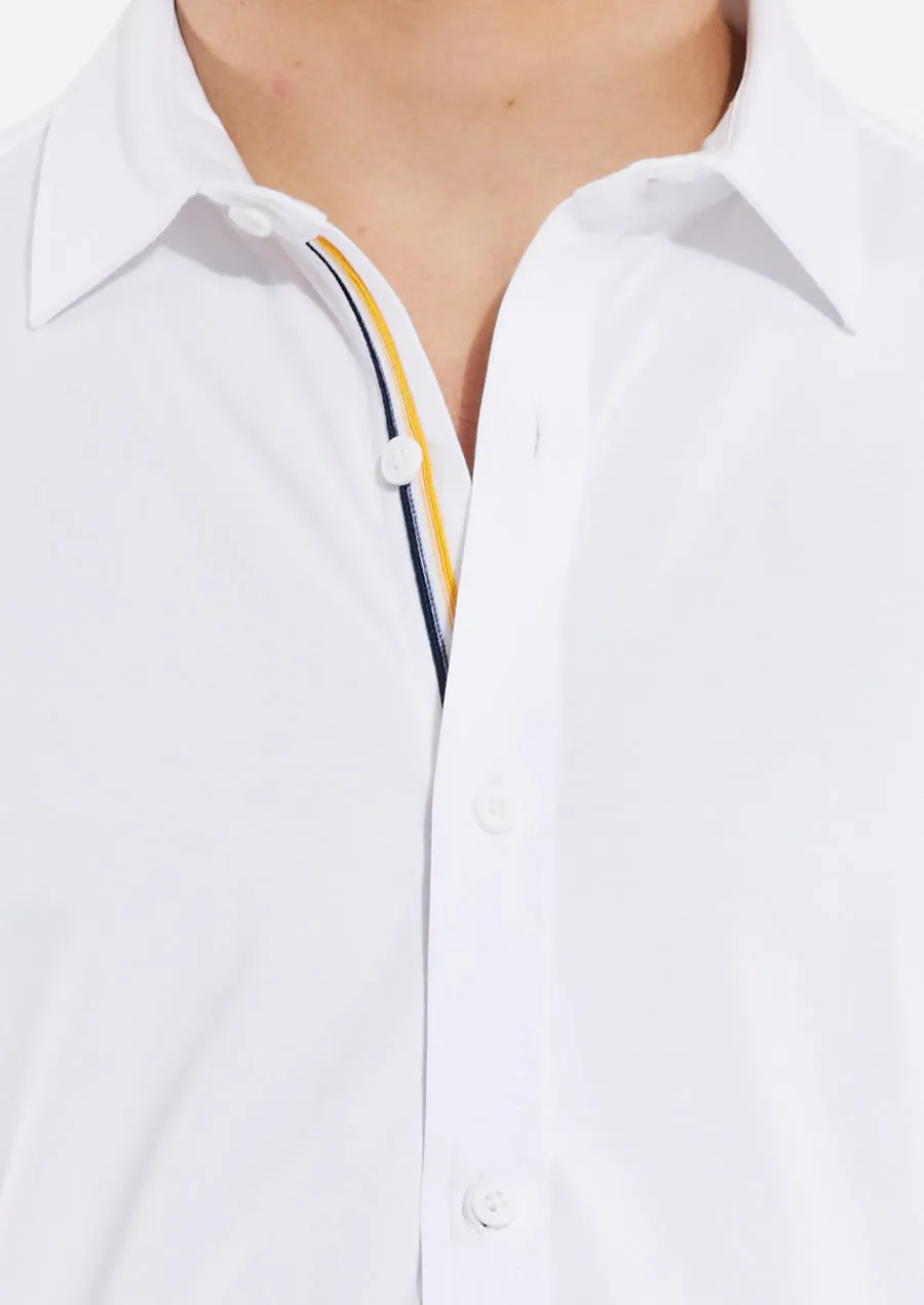 Stretch Jersey Knit Short Sleeved Shirt (White w/Tape Detail)