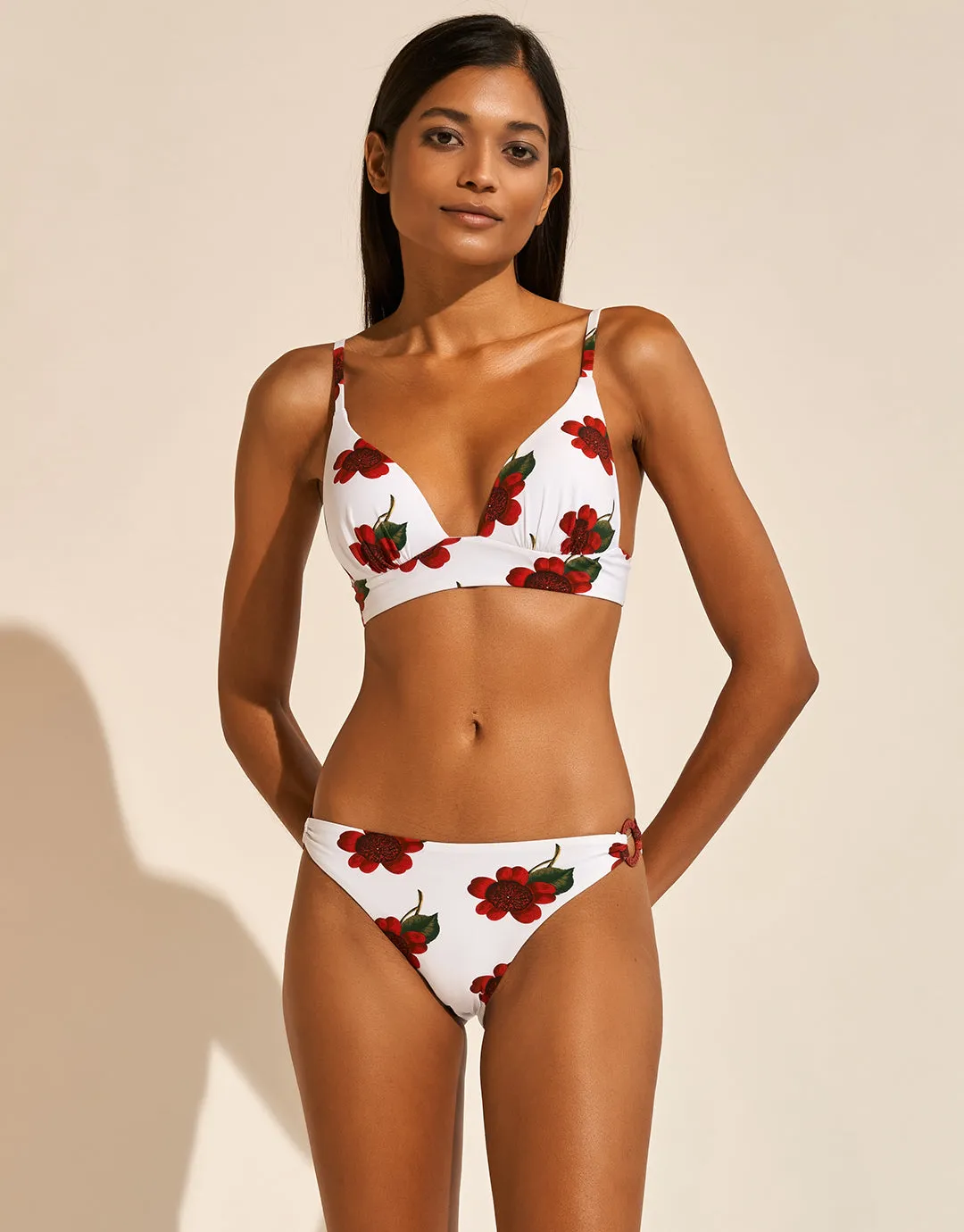 The Bloom Bralette Bikini Top - White Red