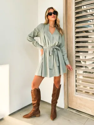 Thyme Mini Dress in Sage - Final Sale