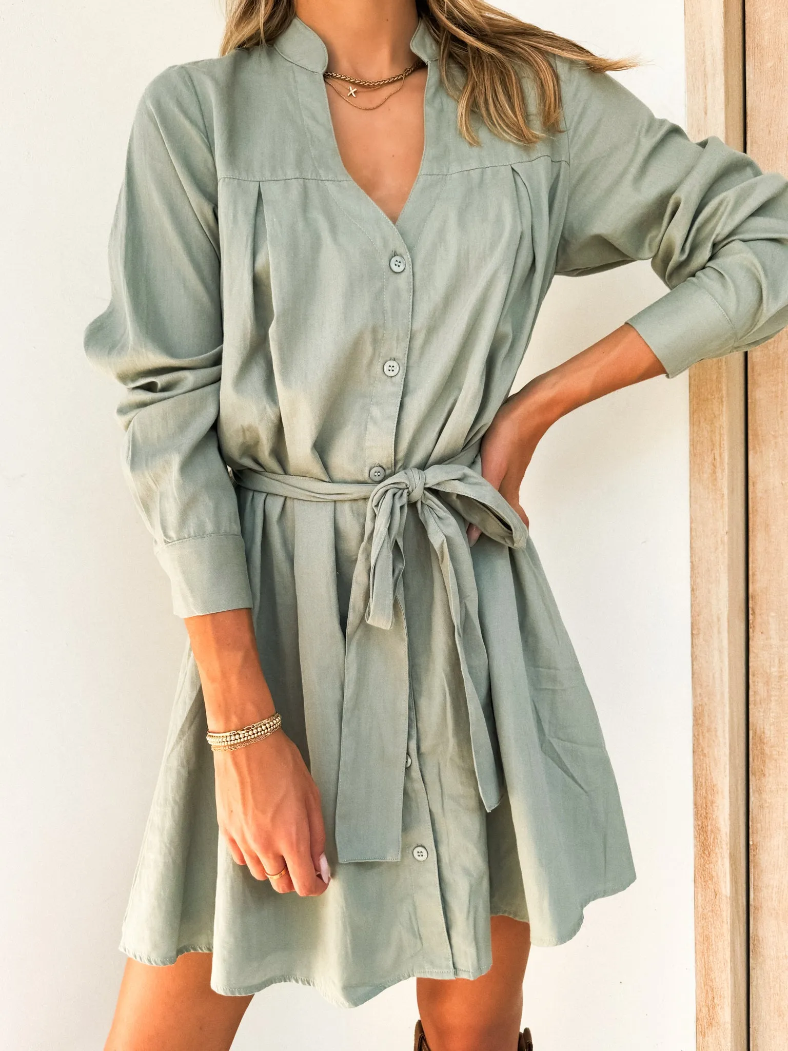 Thyme Mini Dress in Sage - Final Sale