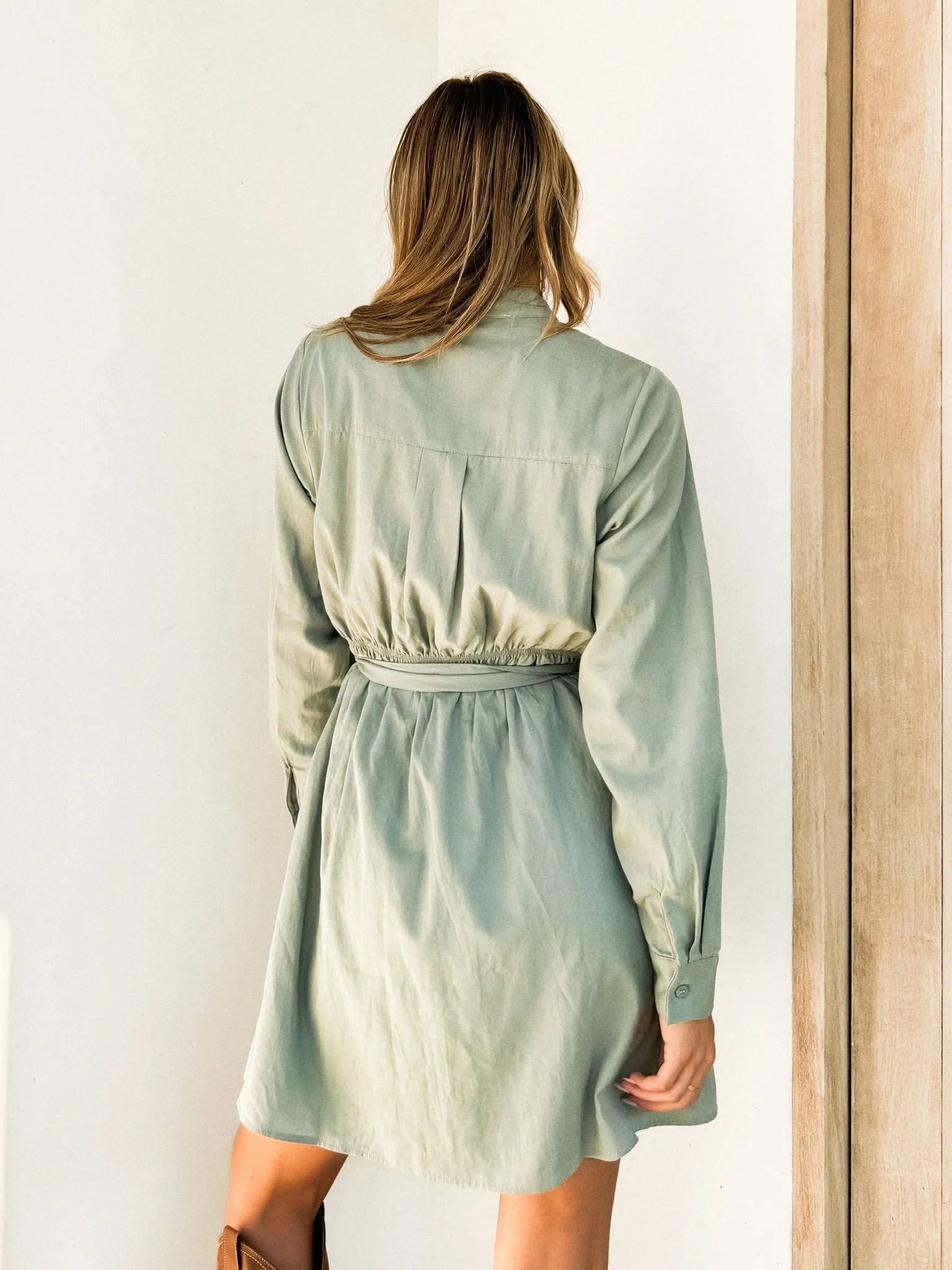 Thyme Mini Dress in Sage - Final Sale