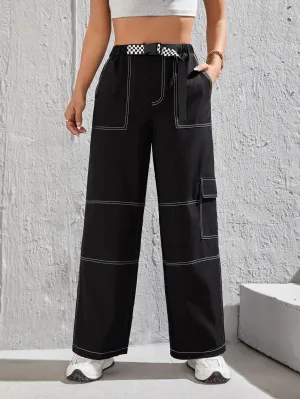 Top Stitching Flap Pocket Side Cargo Pants