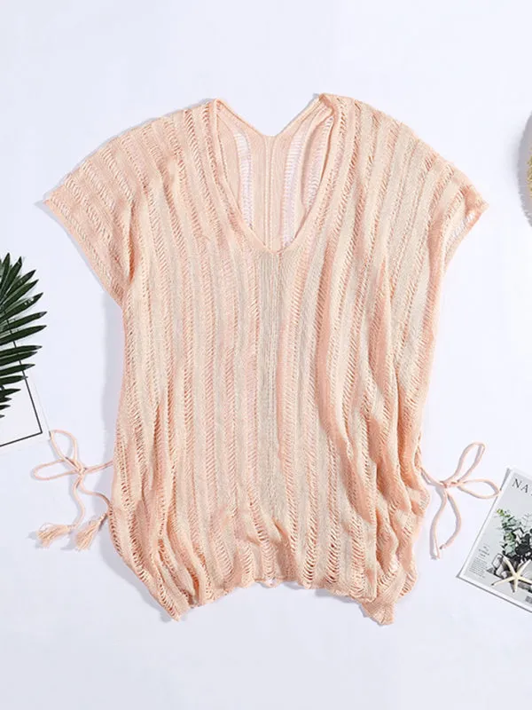 Vacation Cover Up Knitted Ruched Side Beach Dress