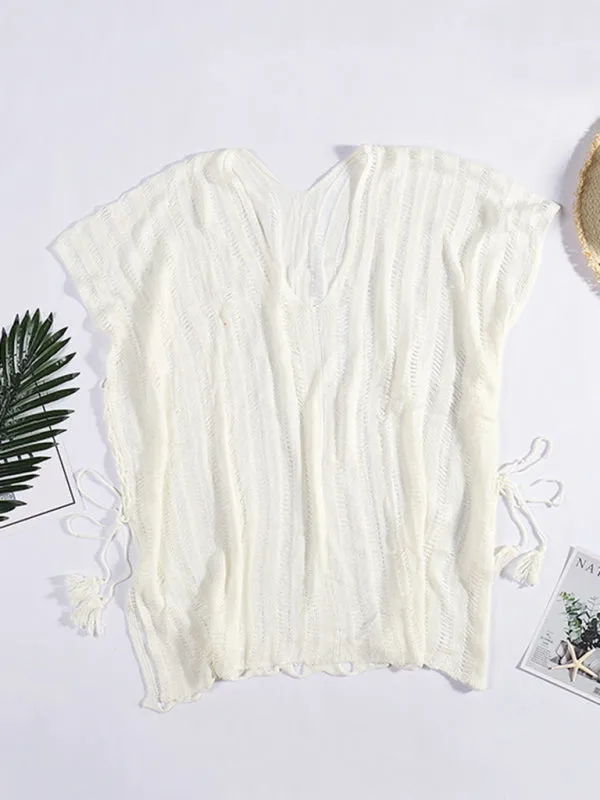 Vacation Cover Up Knitted Ruched Side Beach Dress