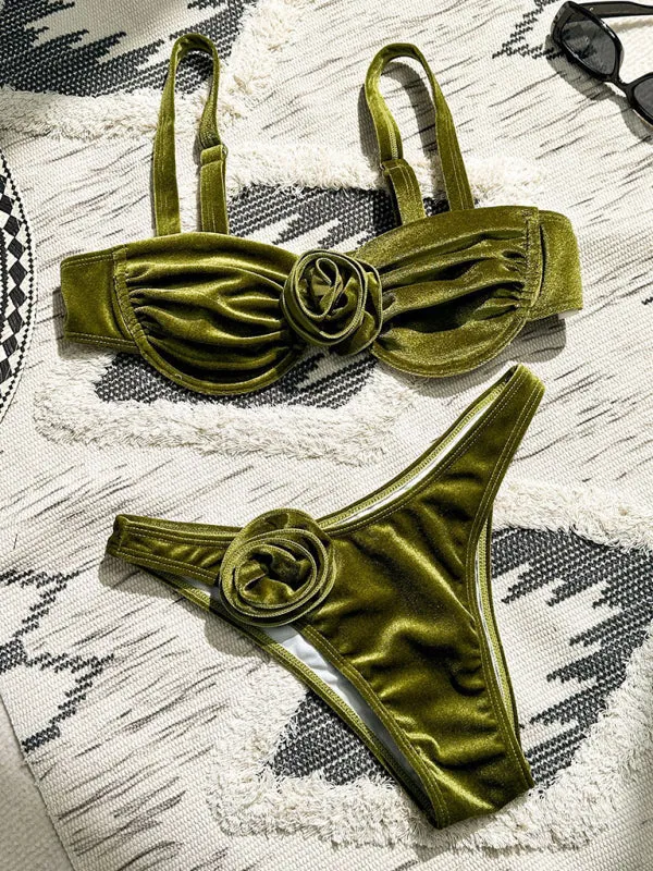 Velvet 2-Piece Underwire Bikini Swimwear - Bra & Flower Bottoms