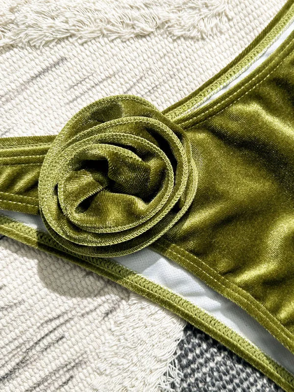 Velvet 2-Piece Underwire Bikini Swimwear - Bra & Flower Bottoms
