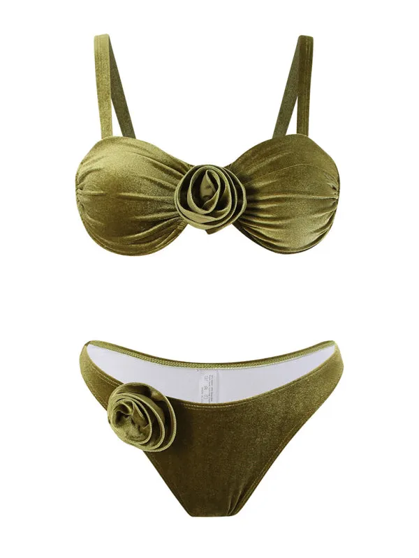 Velvet 2-Piece Underwire Bikini Swimwear - Bra & Flower Bottoms