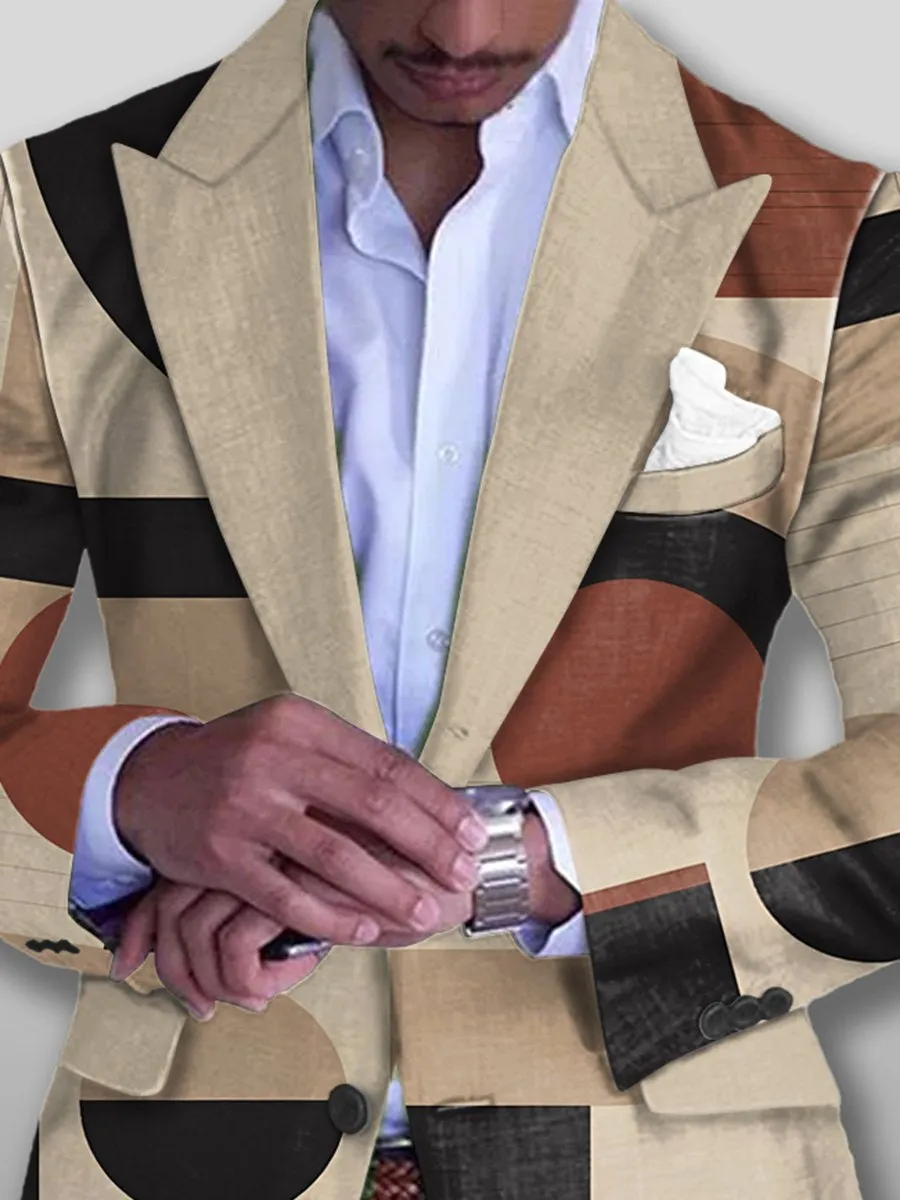 Vintage Geometric Print 3 Pockets Single Breasted Blazer