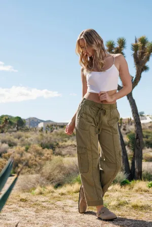 Washed Linen Cargo Pants - Olive