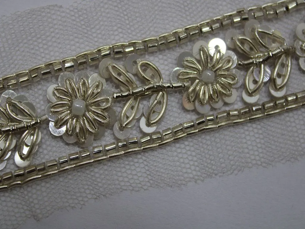 Water Golden Fancy Sequins Work Embellished Embroidered Border