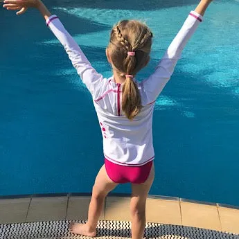 White/ magenta long-sleeved rash top (zipped)