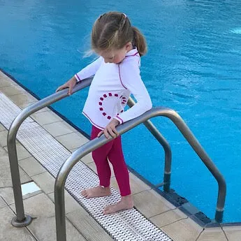 White/ magenta long-sleeved rash top (zipped)