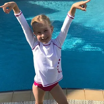 White/ magenta long-sleeved rash top (zipped)