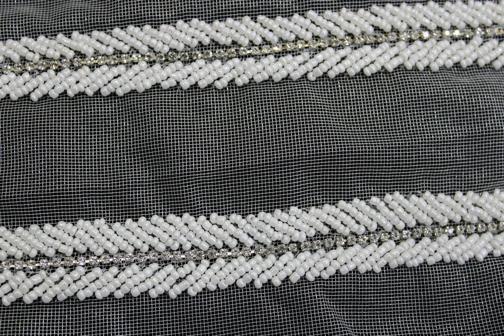 White Pearl Work Embroidered Border