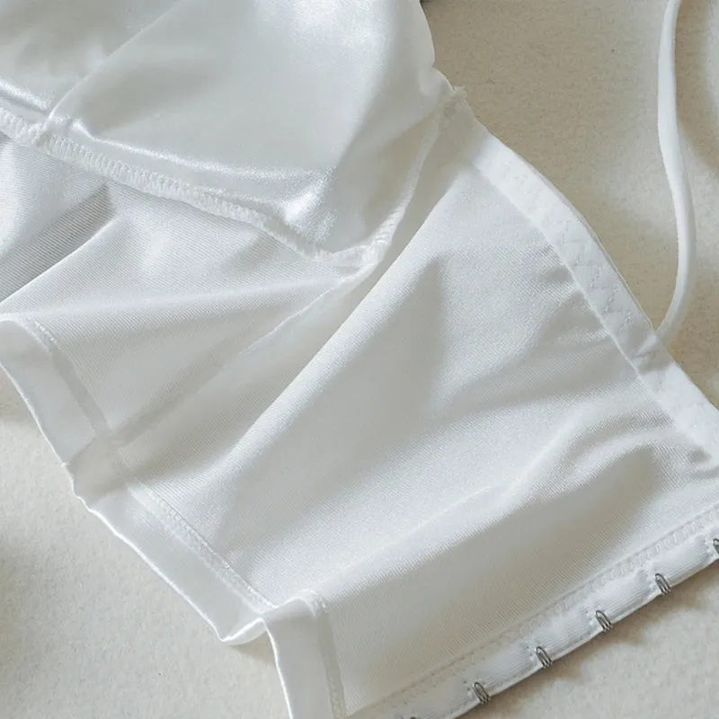 Wjczt Women Sexy Silky Satin Spaghetti Strap Bralette Deep V-Neck Solid Color Camisole Crop Top Wireless Padded Bra Wrapped Chest Vest