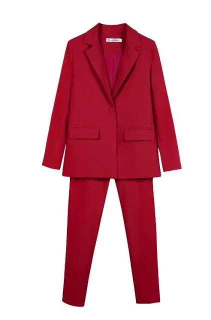 Wjczt Work Pant Suits OL 2 Piece Set For Women Business Interview Suit Set Uniform Slim Blazer And Pencil Pant Office Lady Suit