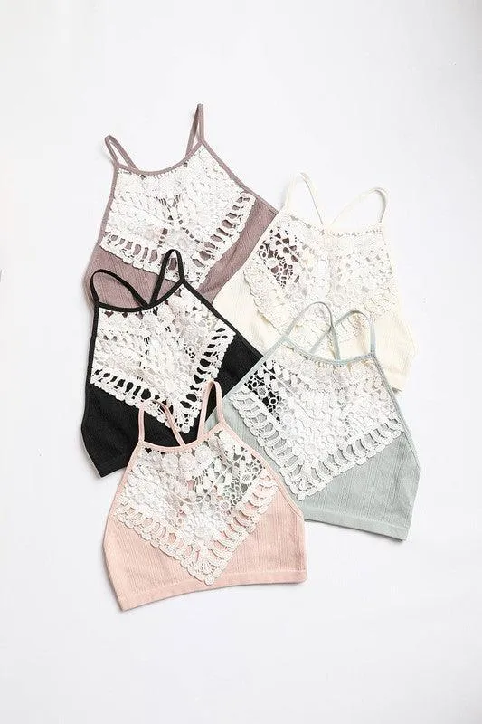 Womens Crochet Lace High Neck Bralette Top
