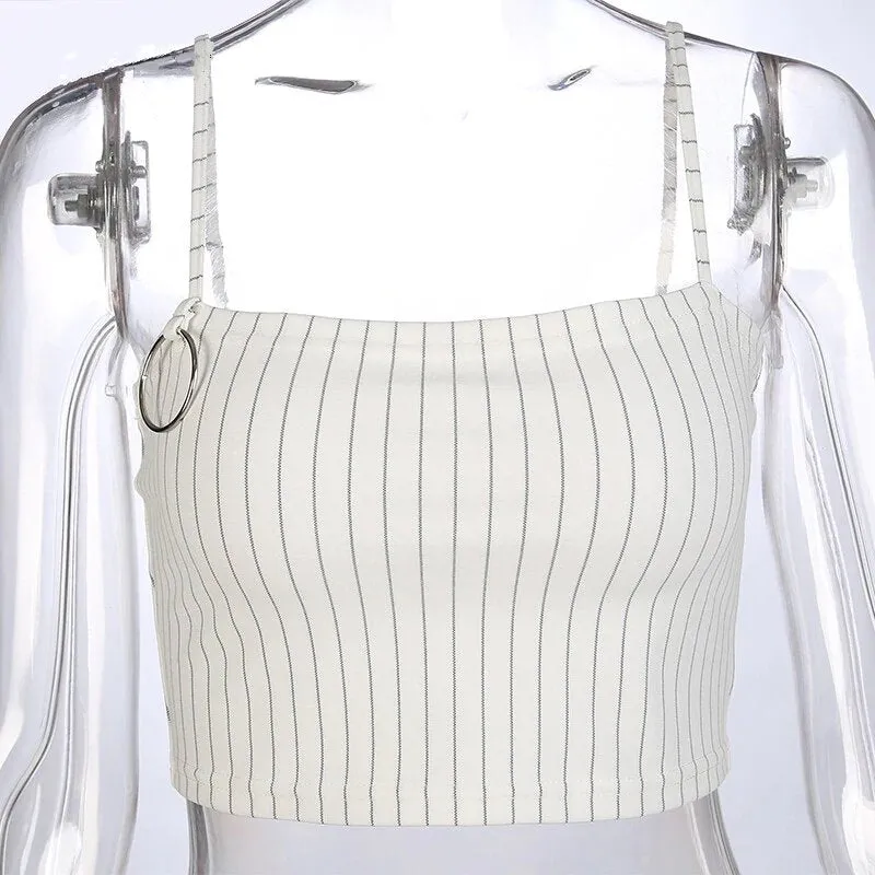 Women's Summer Casual Striped Slash-Neck Skinny Crop Top