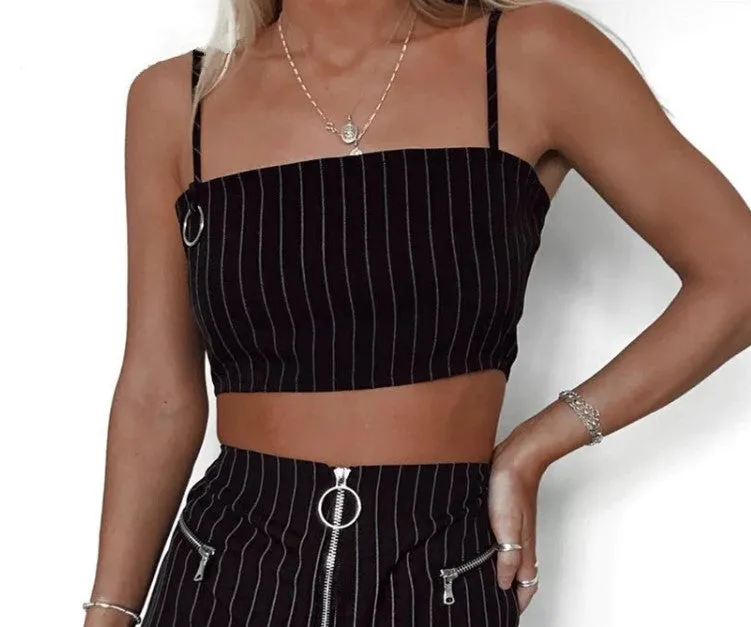 Women's Summer Casual Striped Slash-Neck Skinny Crop Top