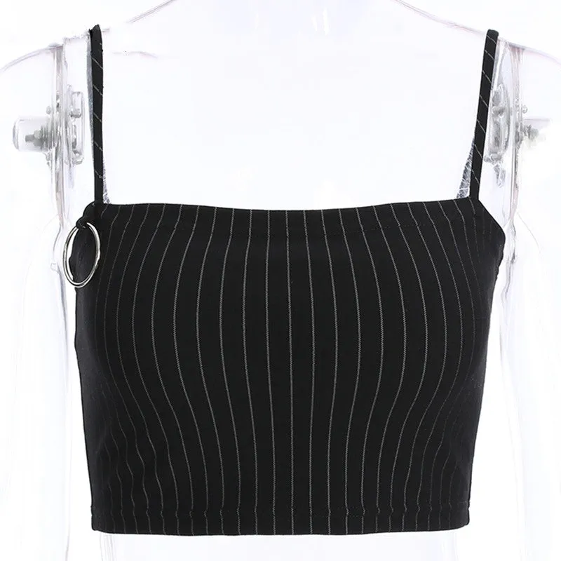 Women's Summer Casual Striped Slash-Neck Skinny Crop Top
