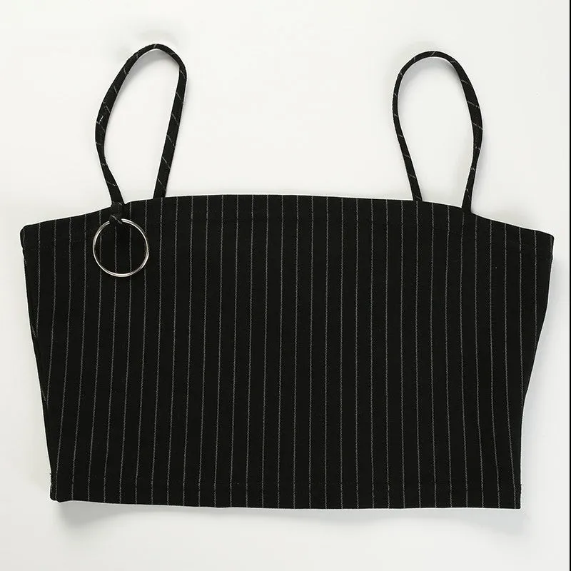 Women's Summer Casual Striped Slash-Neck Skinny Crop Top