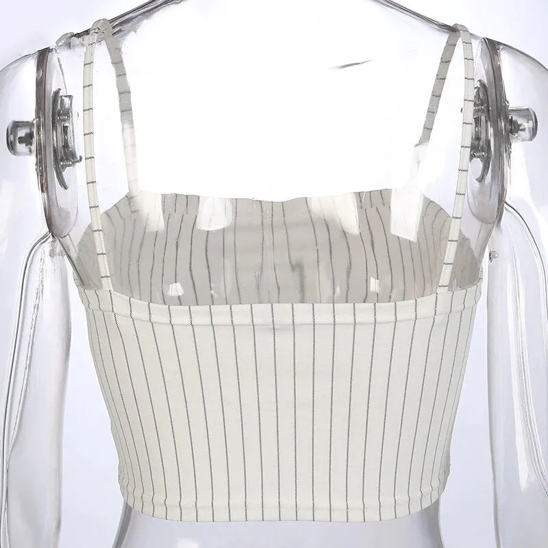 Women's Summer Casual Striped Slash-Neck Skinny Crop Top