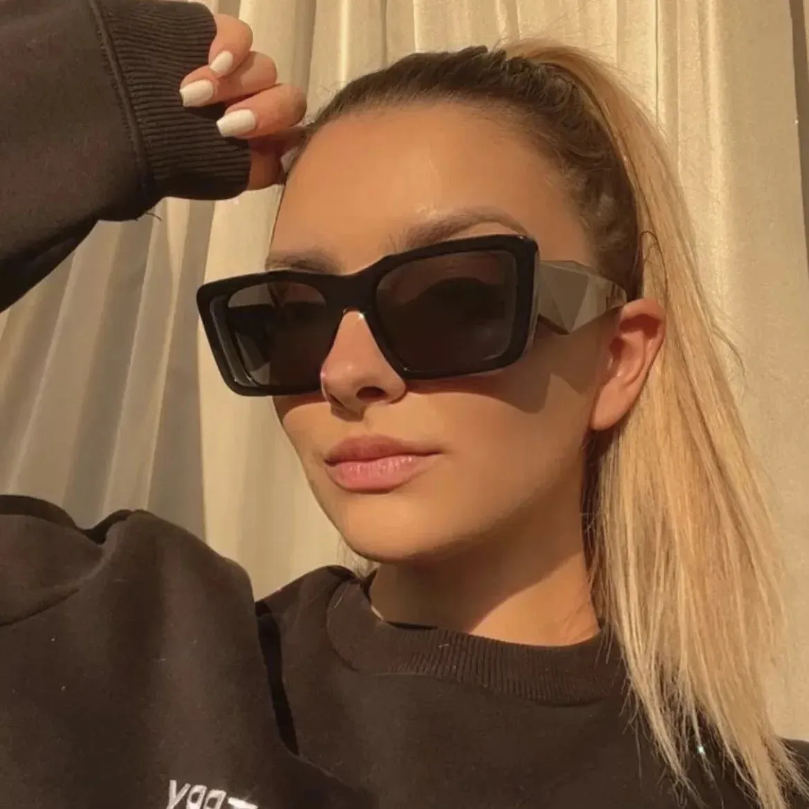 Women's Sunglasses Trend Vintage Rectangle Big Frame Black Square Glasses 2022 Women Sun Glasses Ladies Eyewear