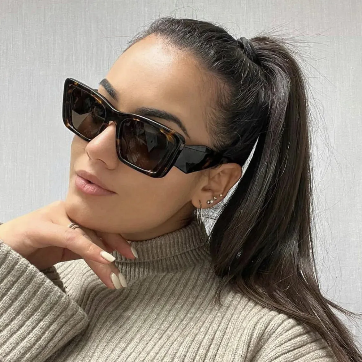 Women's Sunglasses Trend Vintage Rectangle Big Frame Black Square Glasses 2022 Women Sun Glasses Ladies Eyewear