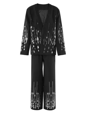 Women's Two-Piece Deep V-Neck Blazer and Pants Set