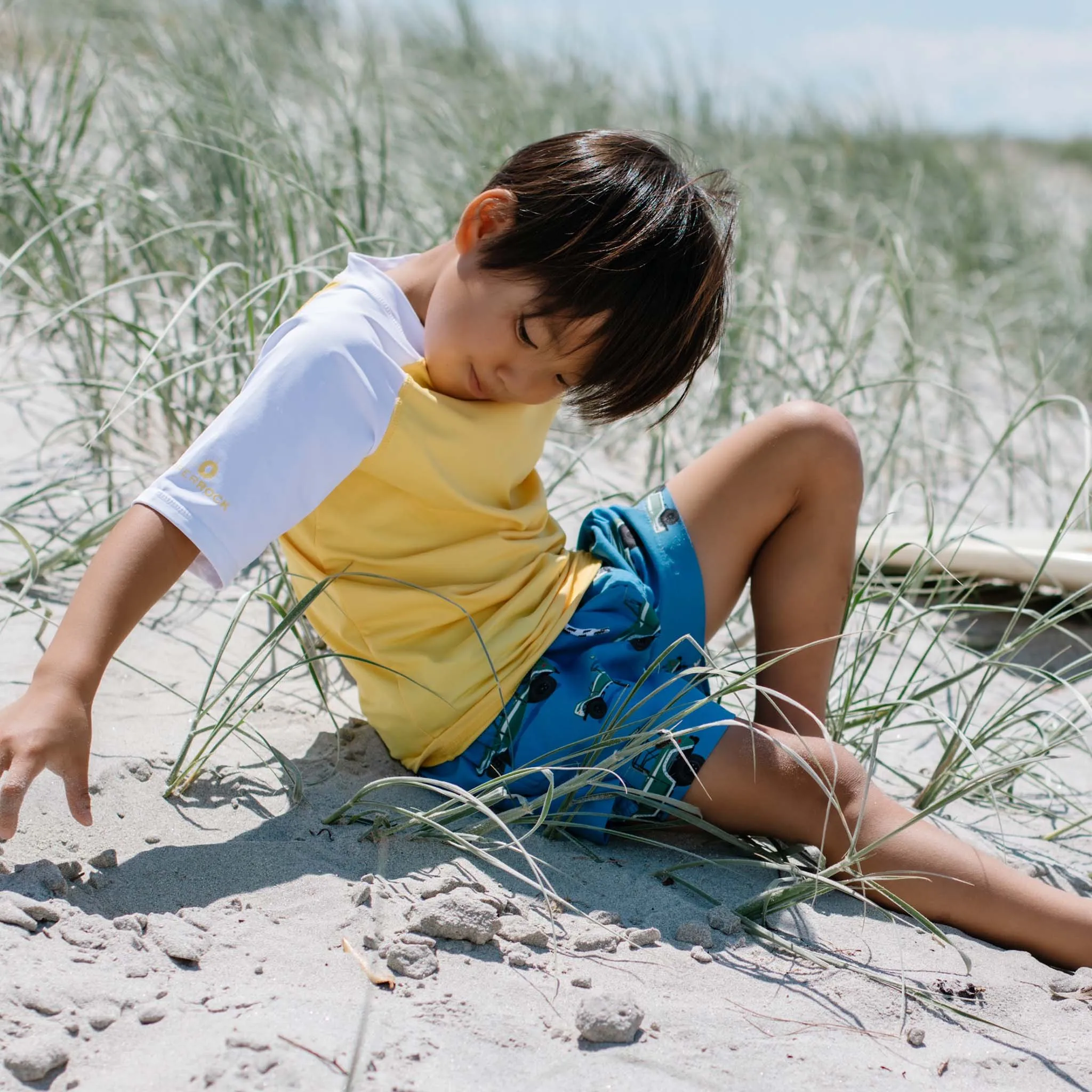 Yellow White Sleeve Sustainable SS Rash Top