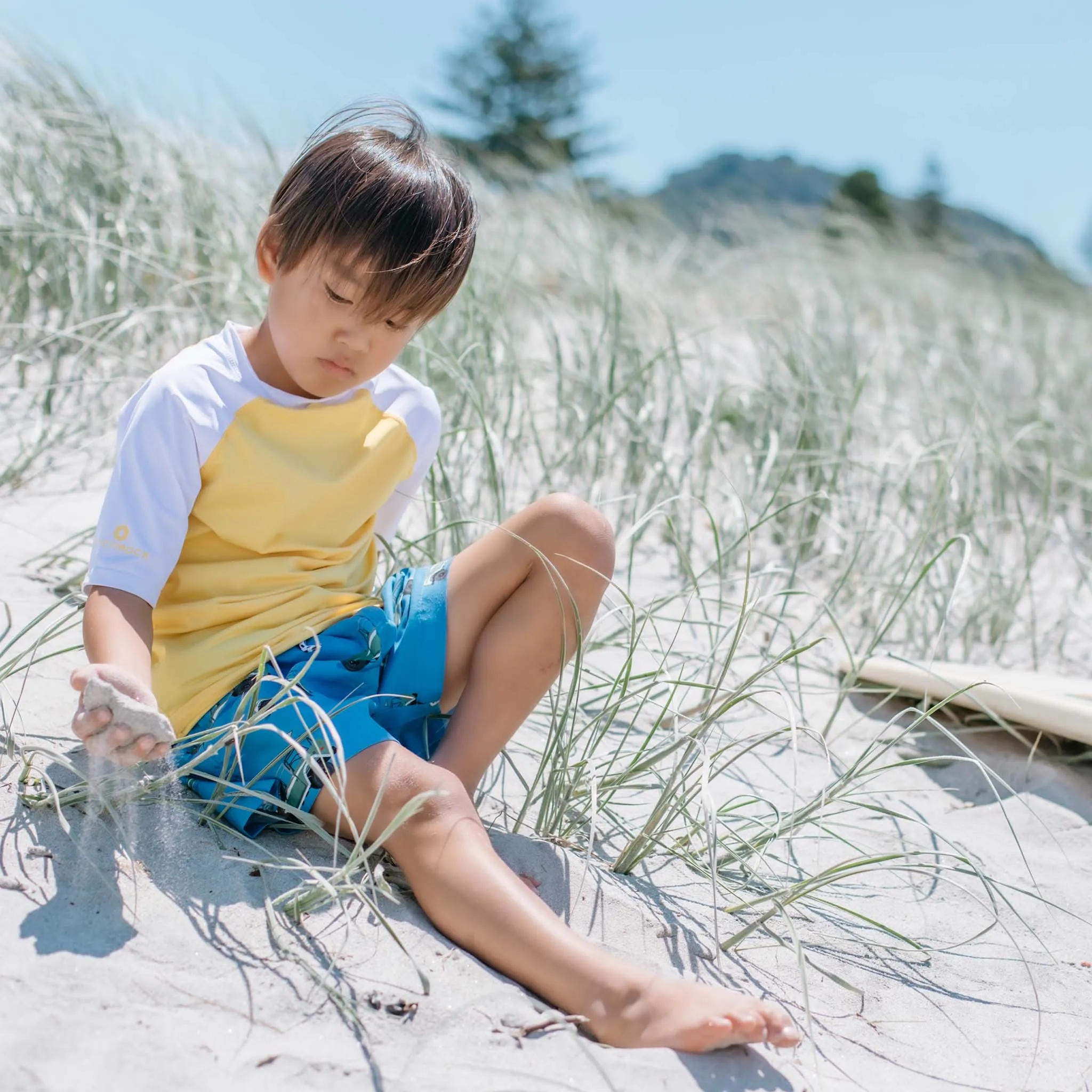 Yellow White Sleeve Sustainable SS Rash Top