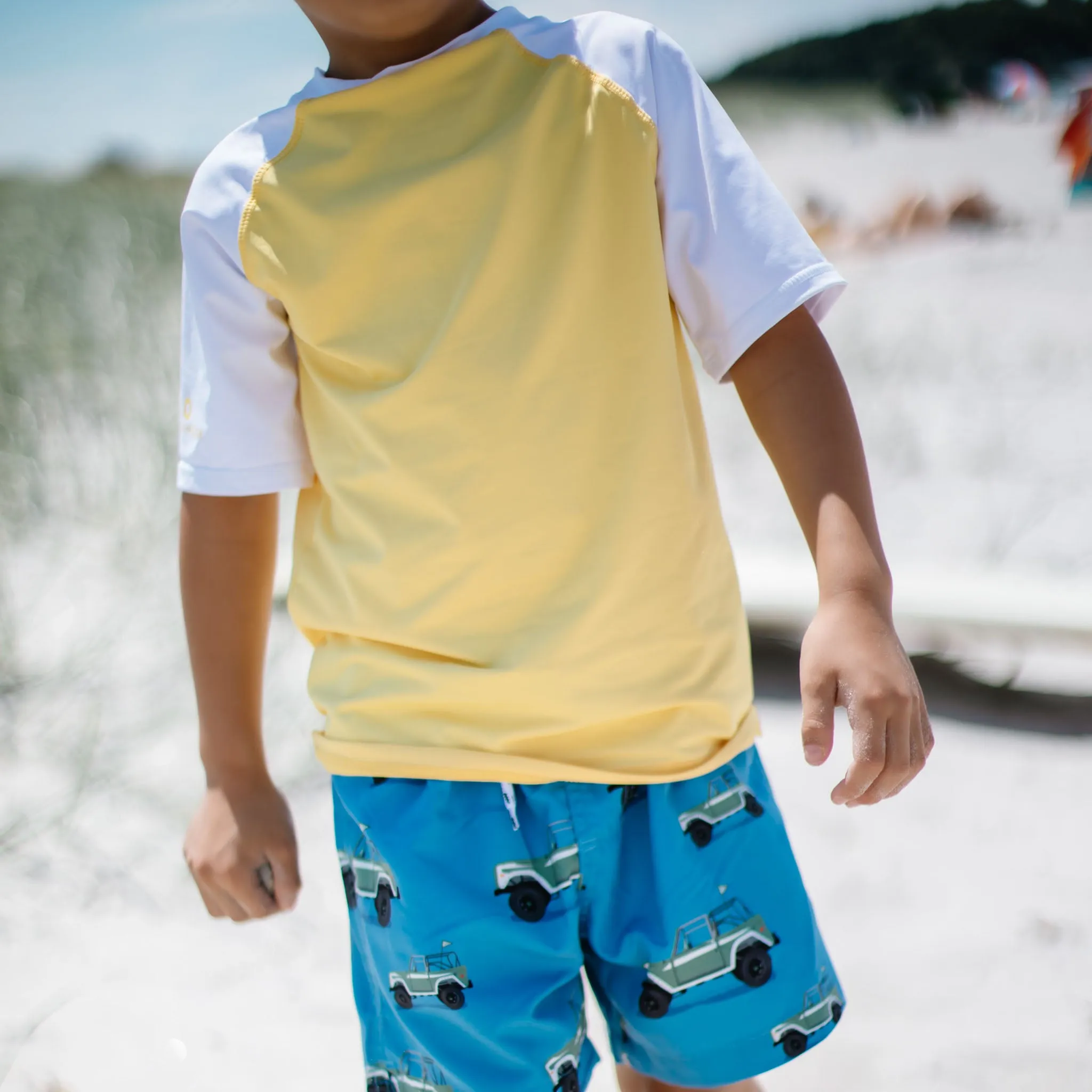 Yellow White Sleeve Sustainable SS Rash Top